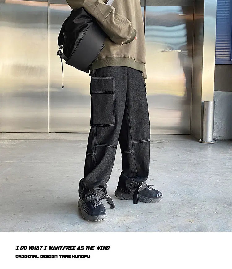 Men Jeans Wide Leg Denim pants Loose Straight Baggy Men's Jeans hip hop Streetwear Skateboard Neutral denim Trousers Cargo jeans